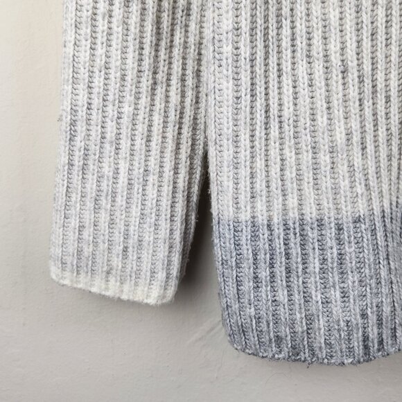 Talbots Cream Gray Colorblock Striped Ribbed Zip Collar Sweater sz S - Picture 6 of 9